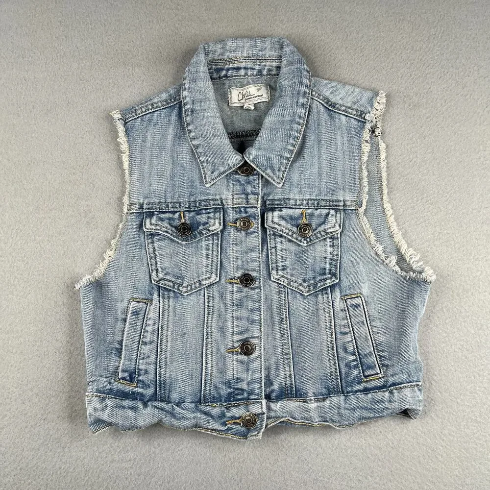 Chiqle Denim Vest Jacket Button Up Youth Girls Size Medium Blue Pockets